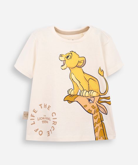 camiseta infantil de algodão manga curta simba bege