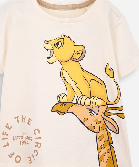 camiseta infantil de algodão manga curta simba bege