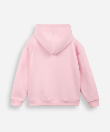 blusão juvenil de moletom felpado com capuz estampado rosa