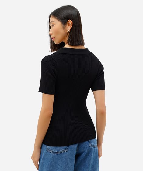 polo feminina tricot canelado preta