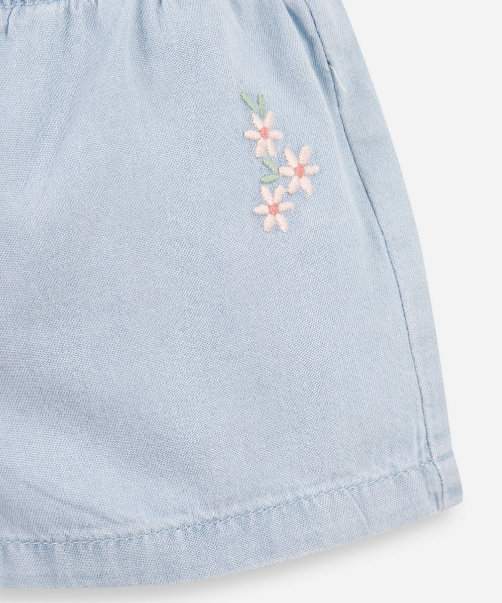 shorts infantil jeans flor azul