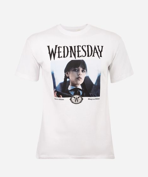 camiseta juvenil de algodão wandinha off white