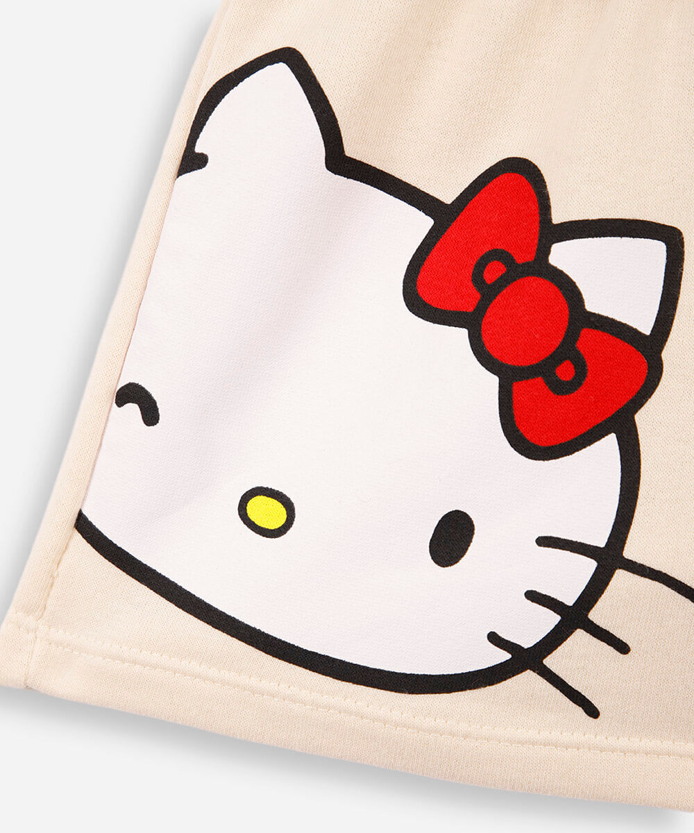 conjunto infantil curto hello kitty paetê bege