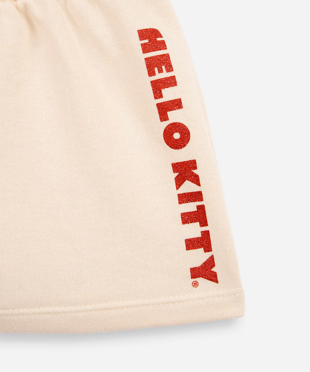 conjunto infantil curto hello kitty paetê bege
