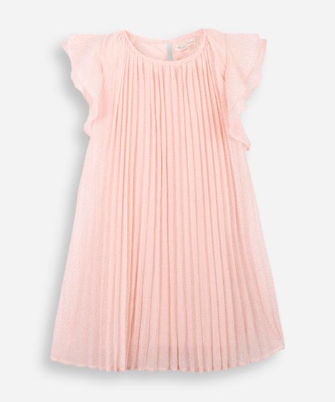 vestido infantil plissado com brilhos rosa