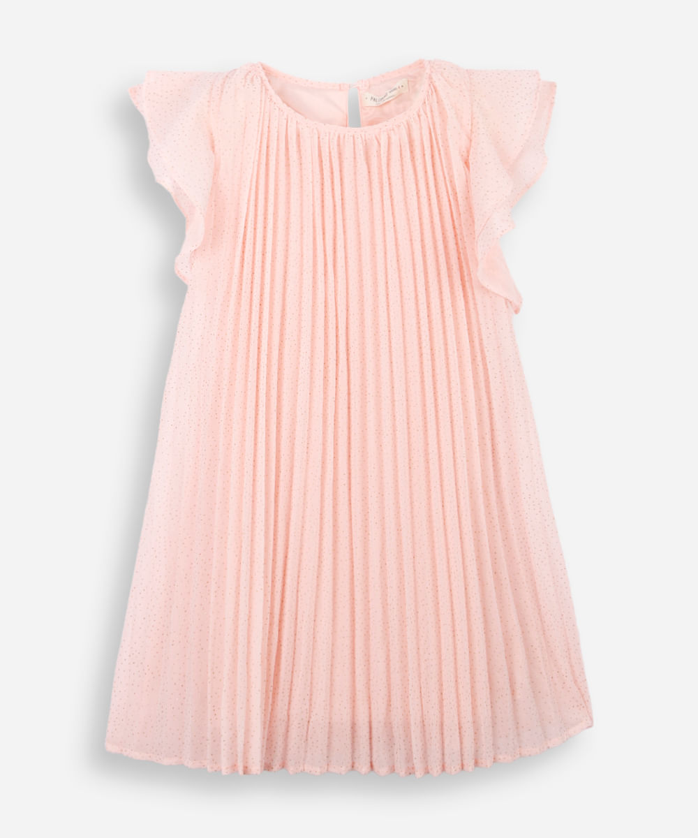 vestido infantil plissado com brilhos rosa