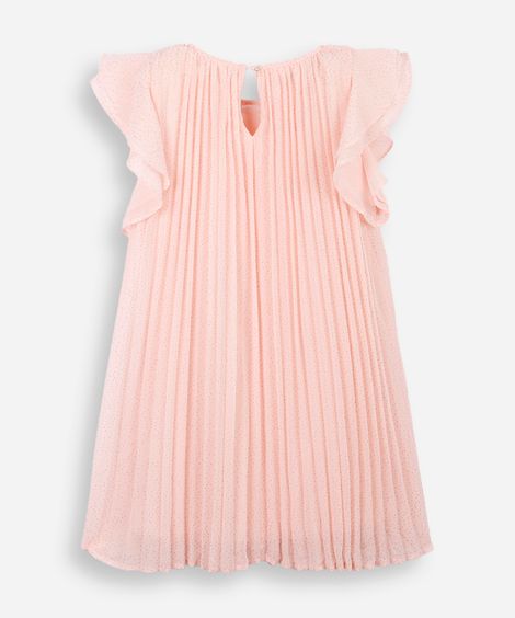 vestido infantil plissado com brilhos rosa