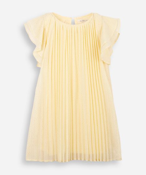 vestido infantil plissado com brilhos amarelo