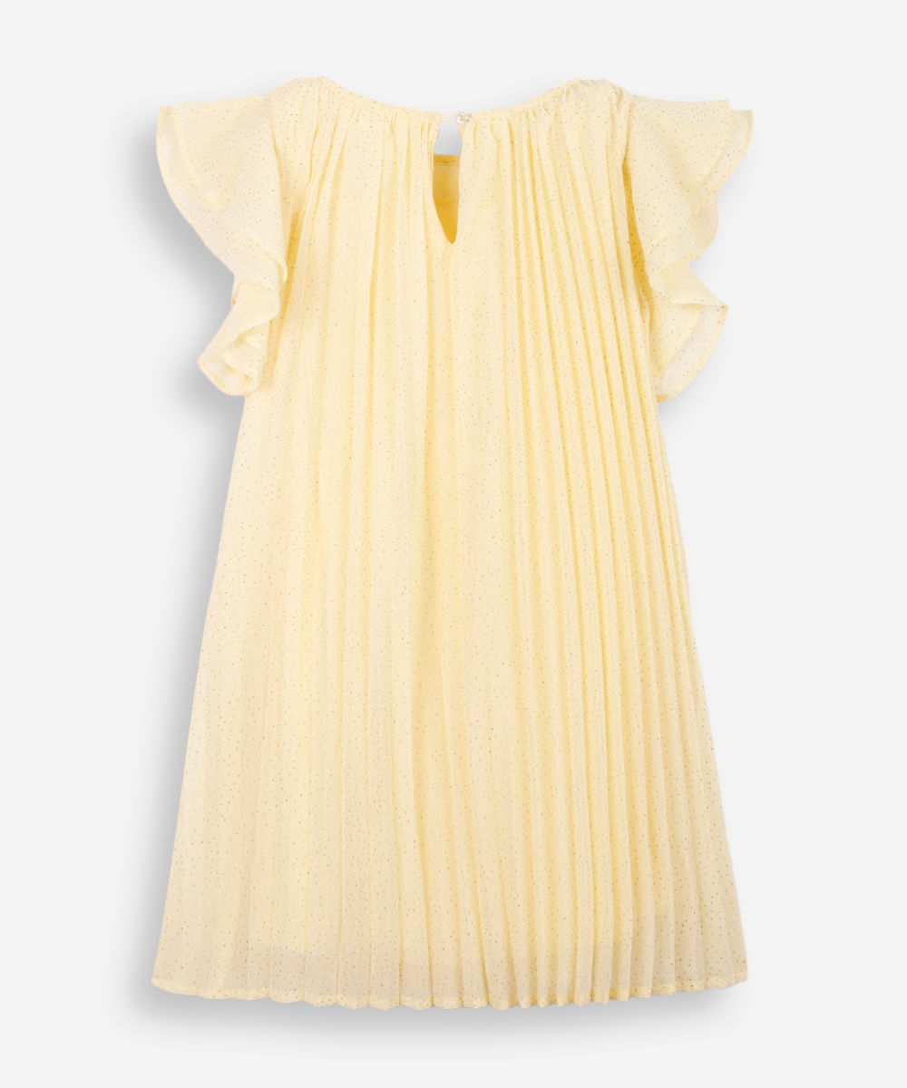 vestido infantil plissado com brilhos amarelo