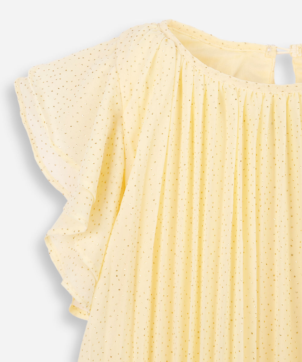 vestido infantil plissado com brilhos amarelo