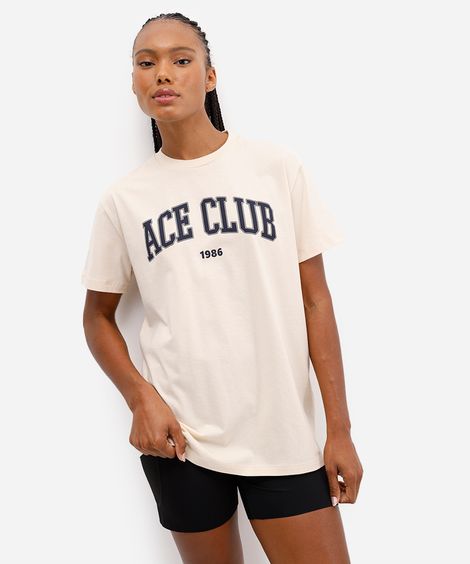 camiseta feminina de algodão esportiva estampada - areia