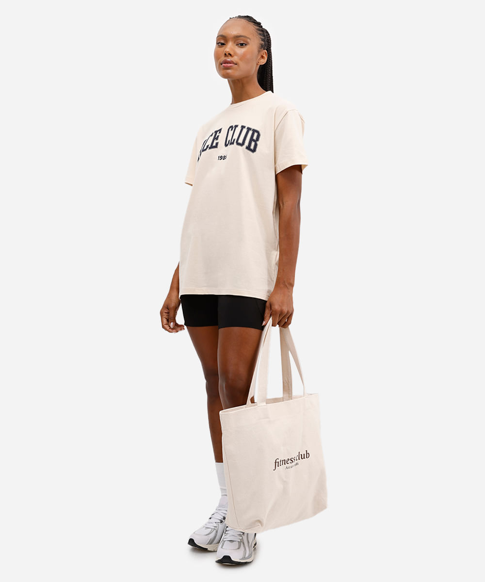 camiseta feminina de algodão esportiva estampada - areia