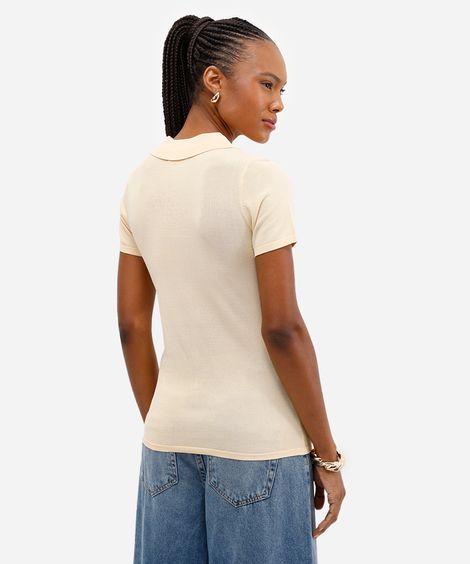 polo feminina zíper invisível em tricot  amarela