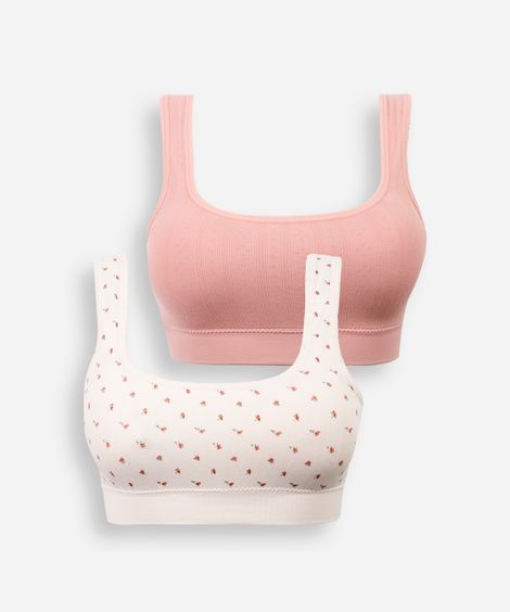 kit de 2 sutiãs faixa canelados com bojos removíveis sem costura colorido