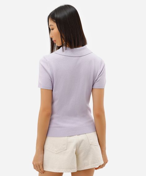 polo feminina de tricot manga curta lilás