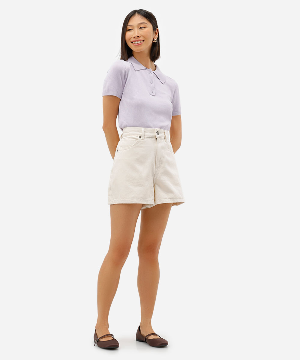 polo feminina de tricot manga curta lilás
