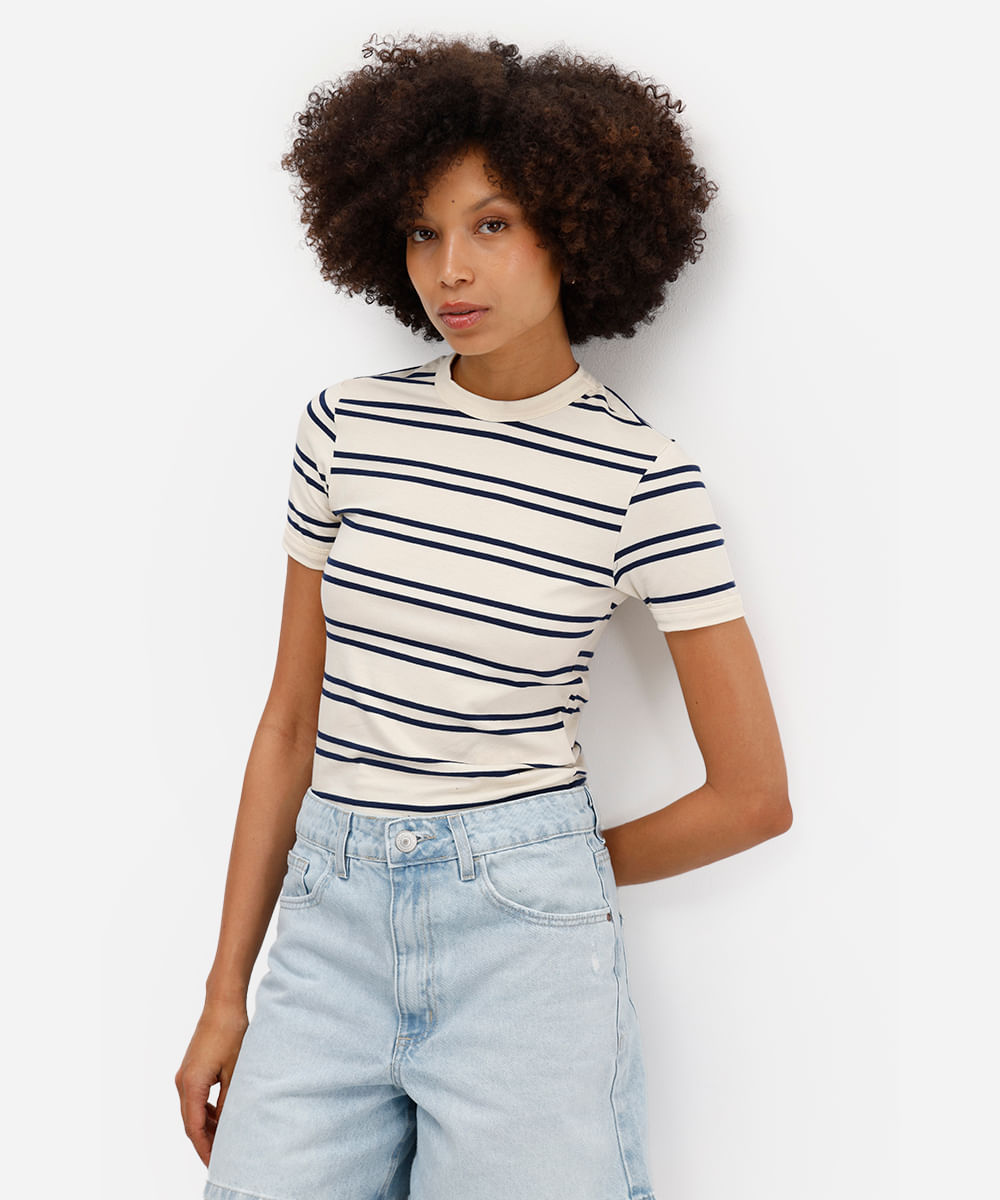 camiseta feminina listrada amarela