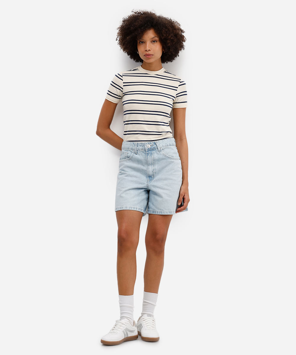 camiseta feminina listrada amarela