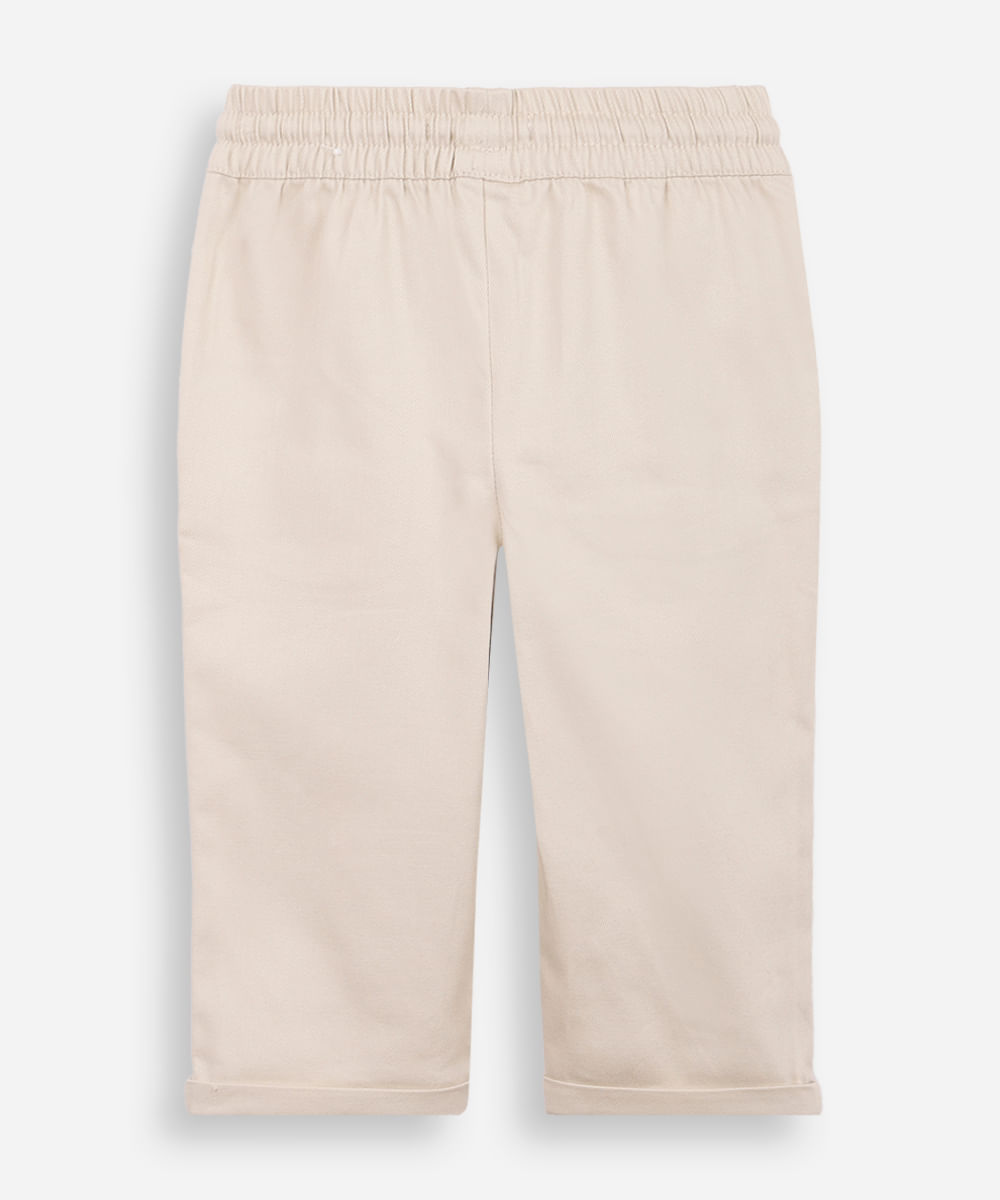 calça reta infantil de sarja cós elástico bege