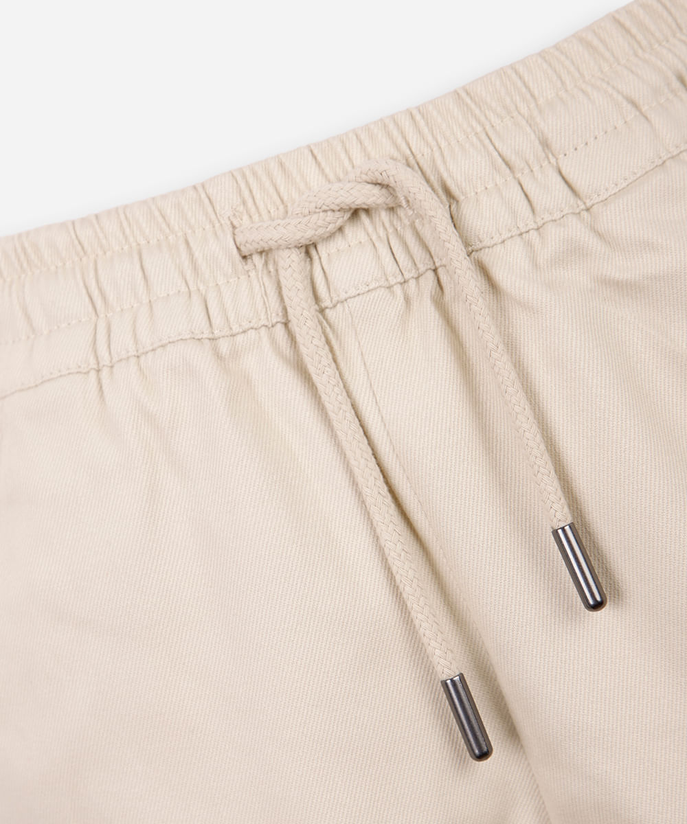 calça reta infantil de sarja cós elástico bege