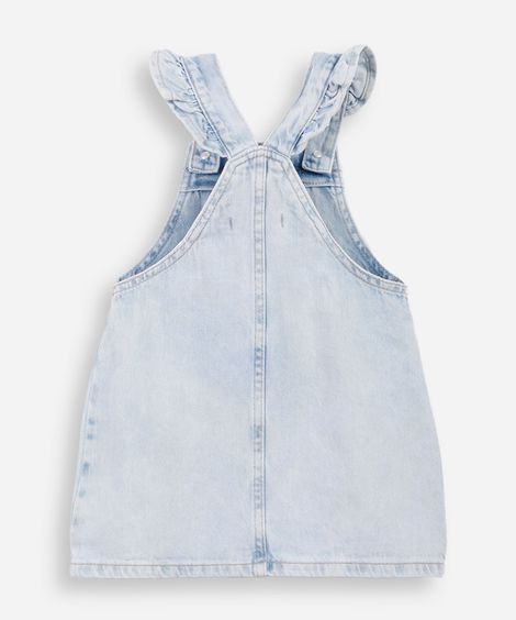 salopete infantil jeans com bordado floral azul