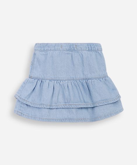 saia curta infantil jeans com babados azul