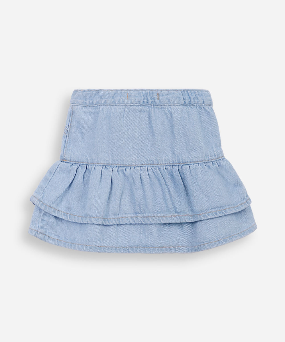 saia curta infantil jeans com babados azul