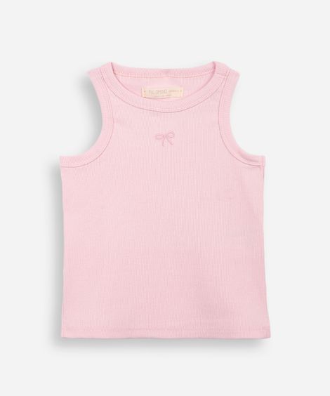 regata infantil de algodão com bordado canelada rosa