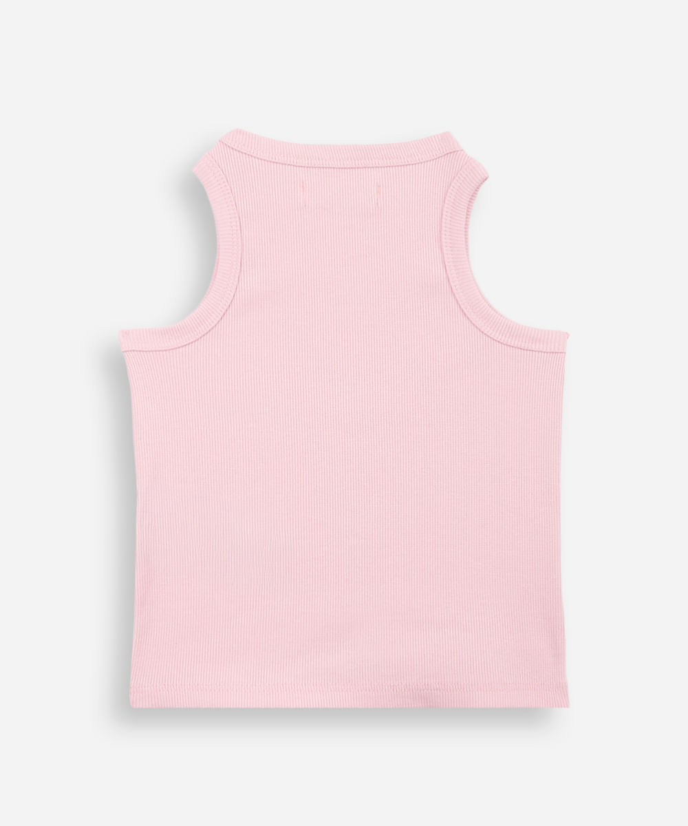 regata infantil de algodão com bordado canelada rosa