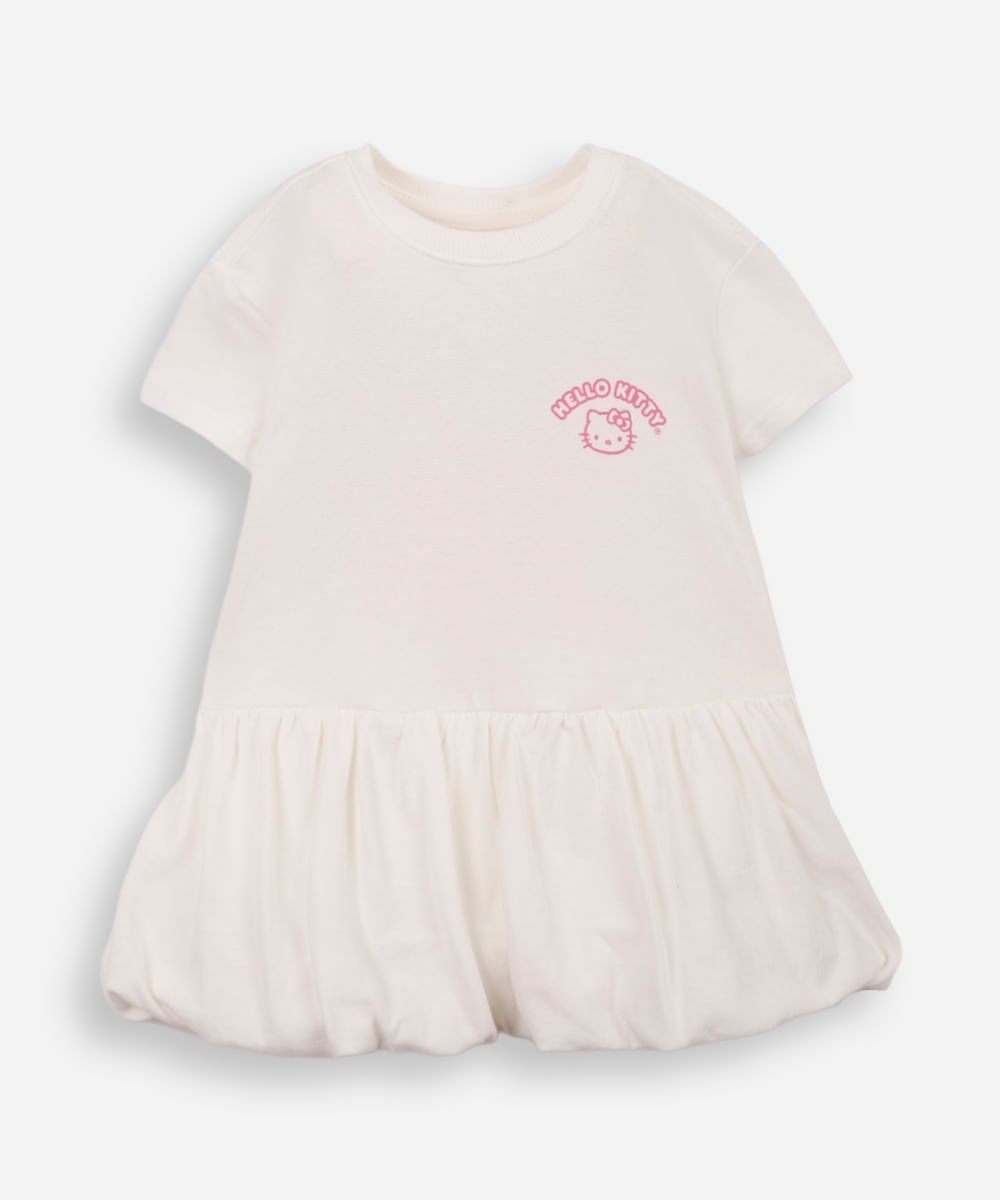 vestido balonê infantil de algodão hello kitty off white