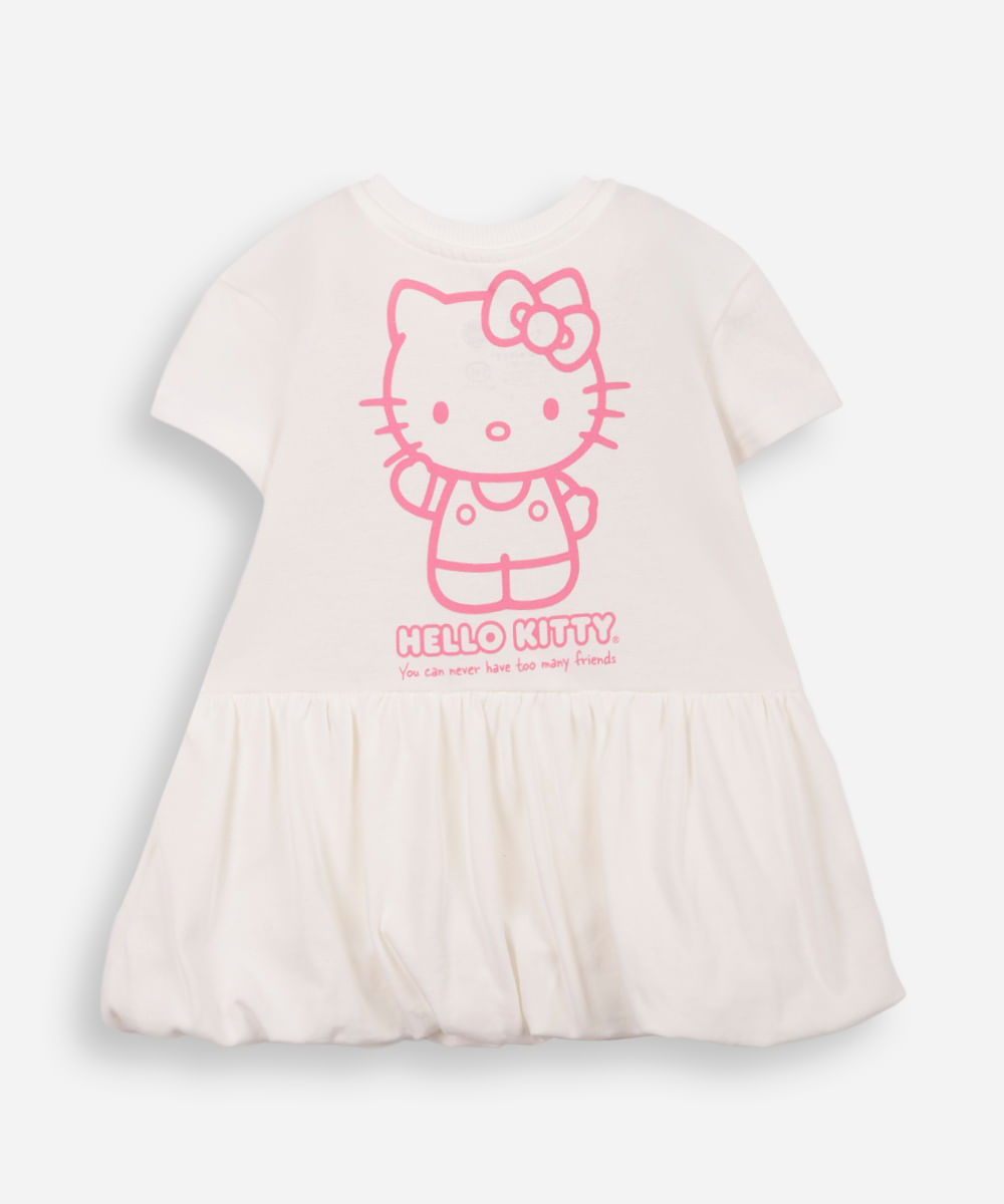 vestido balonê infantil de algodão hello kitty off white