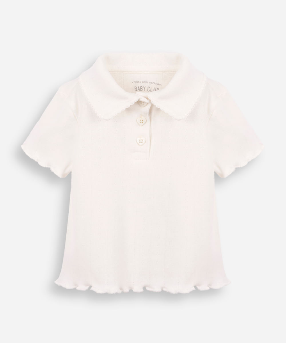 polo infantil manga curta texturizada off white
