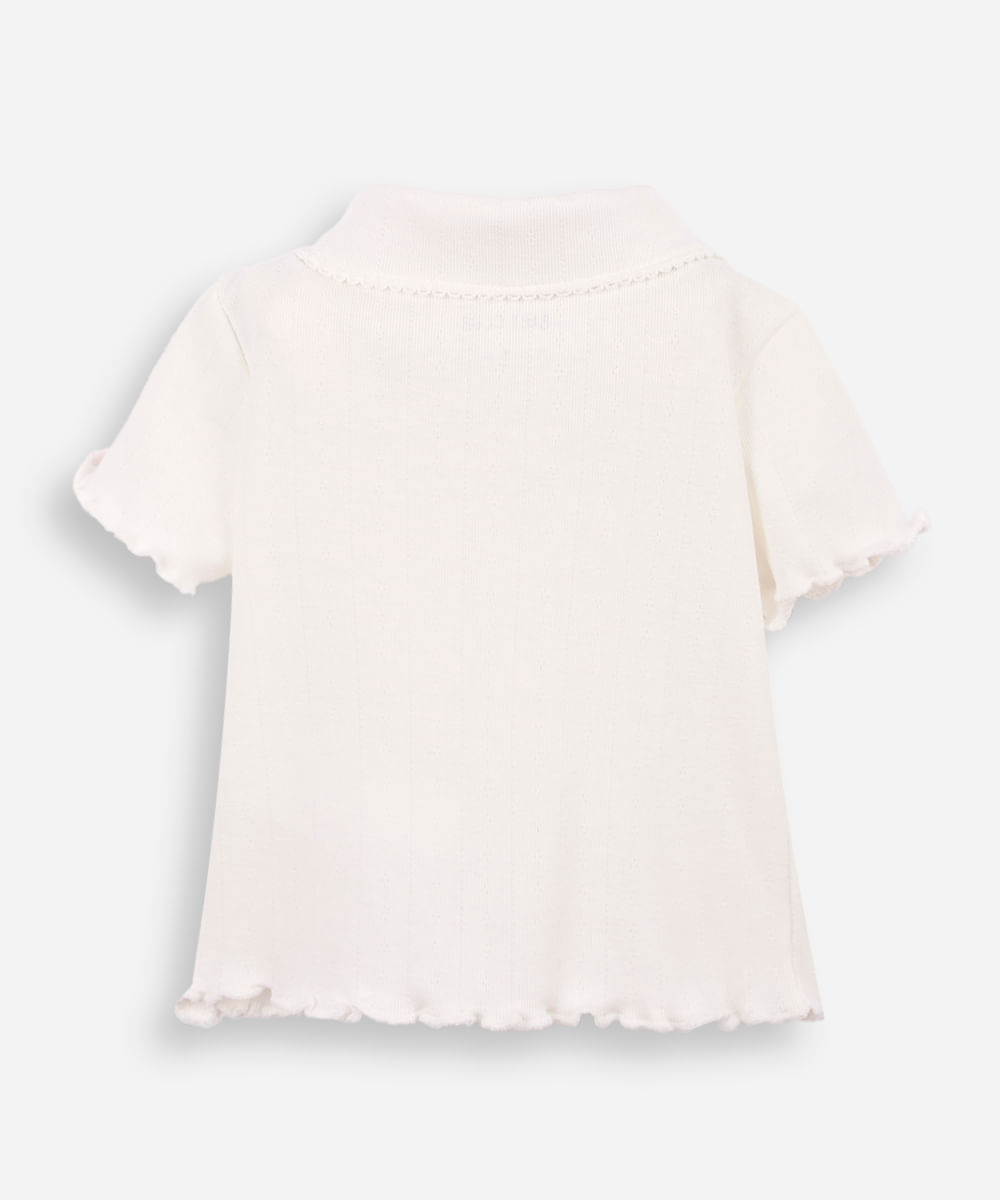 polo infantil manga curta texturizada off white