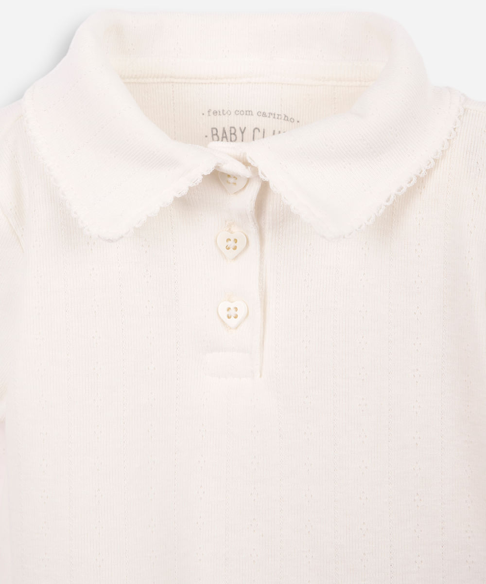 polo infantil manga curta texturizada off white