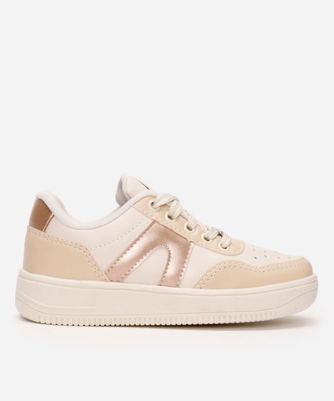 tênis casual infantil com recortes ollie bege