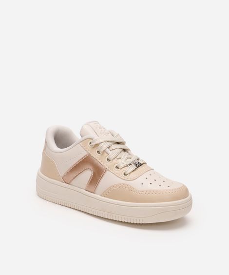 tênis casual infantil com recortes ollie bege