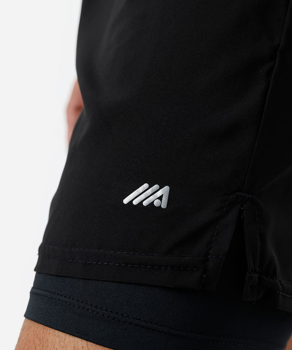 short masculino esportivo com bermuda interna e refletivos preto