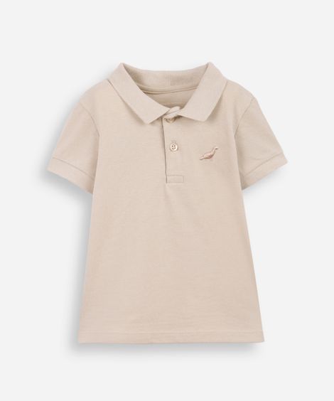 polo infantil de algodão com bordado bege