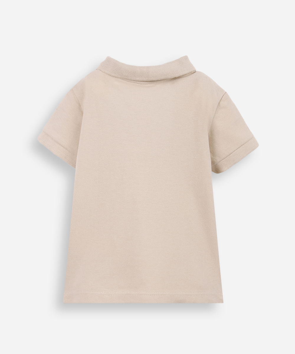 polo infantil de algodão com bordado bege