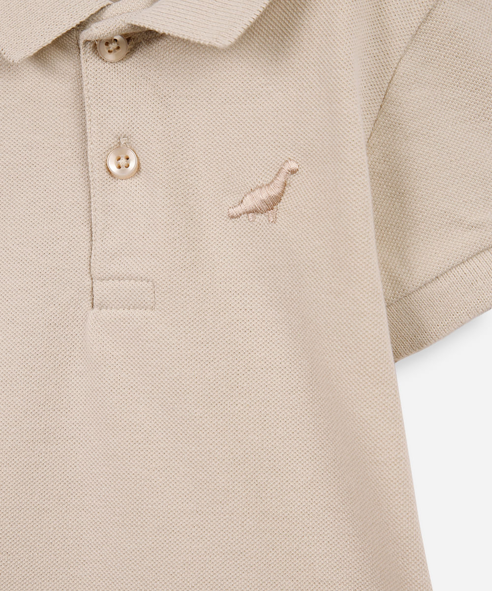polo infantil de algodão com bordado bege