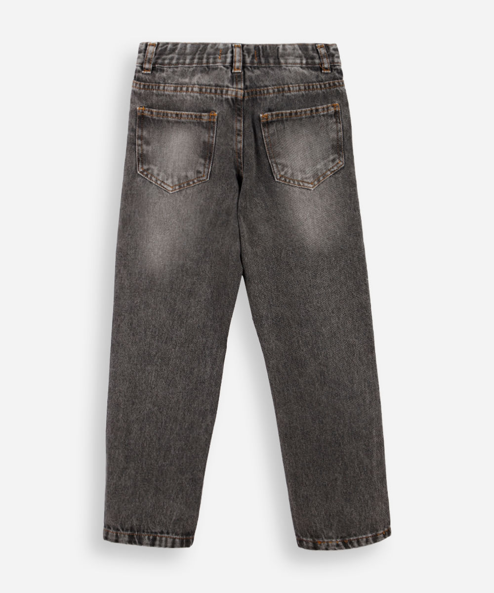 calça infantil jeans reta stone marmorizado cinza
