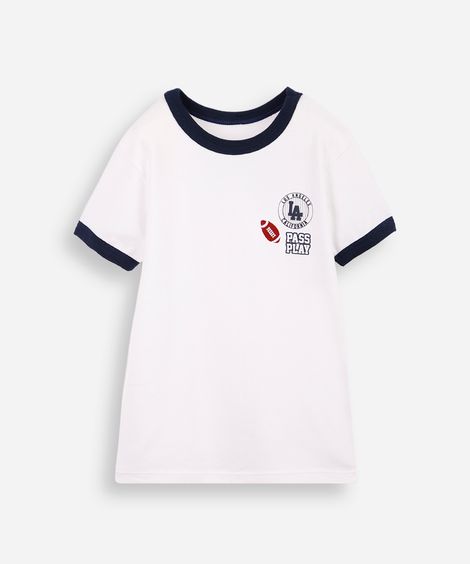 camiseta infantil de algodão com bordado off white