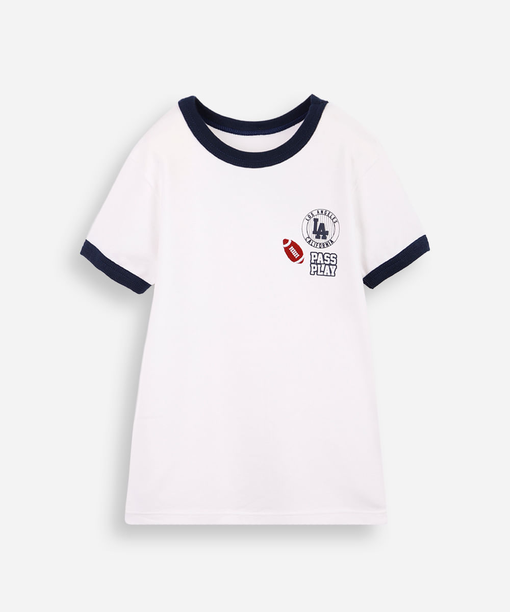 camiseta infantil de algodão com bordado off white