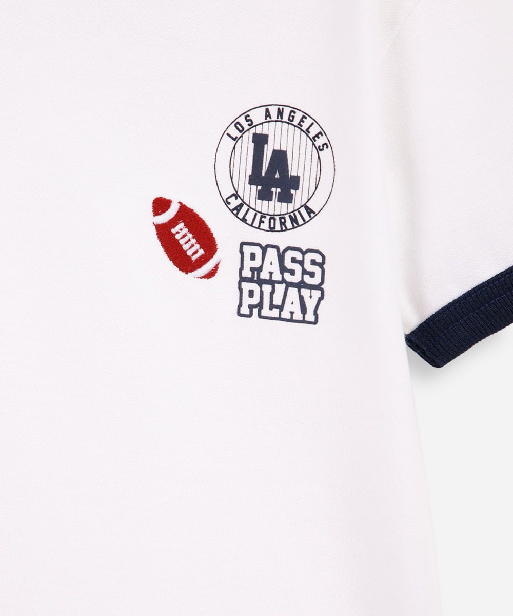 camiseta infantil de algodão com bordado off white