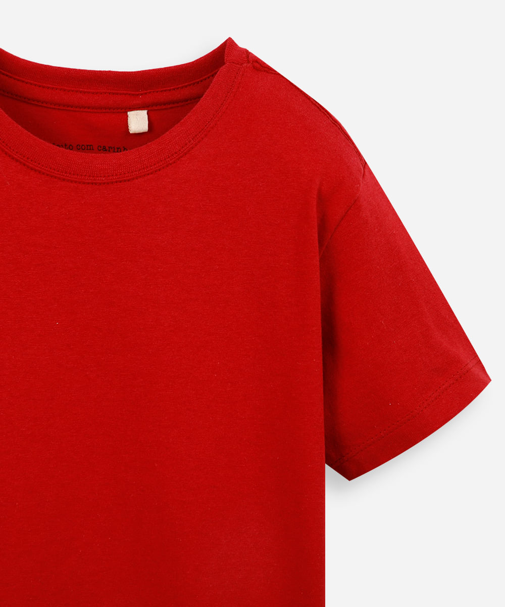 camiseta de algodão infantil manga curta básica vermelha
