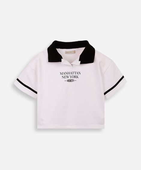 polo cropped juvenil de moletom bicolor off white