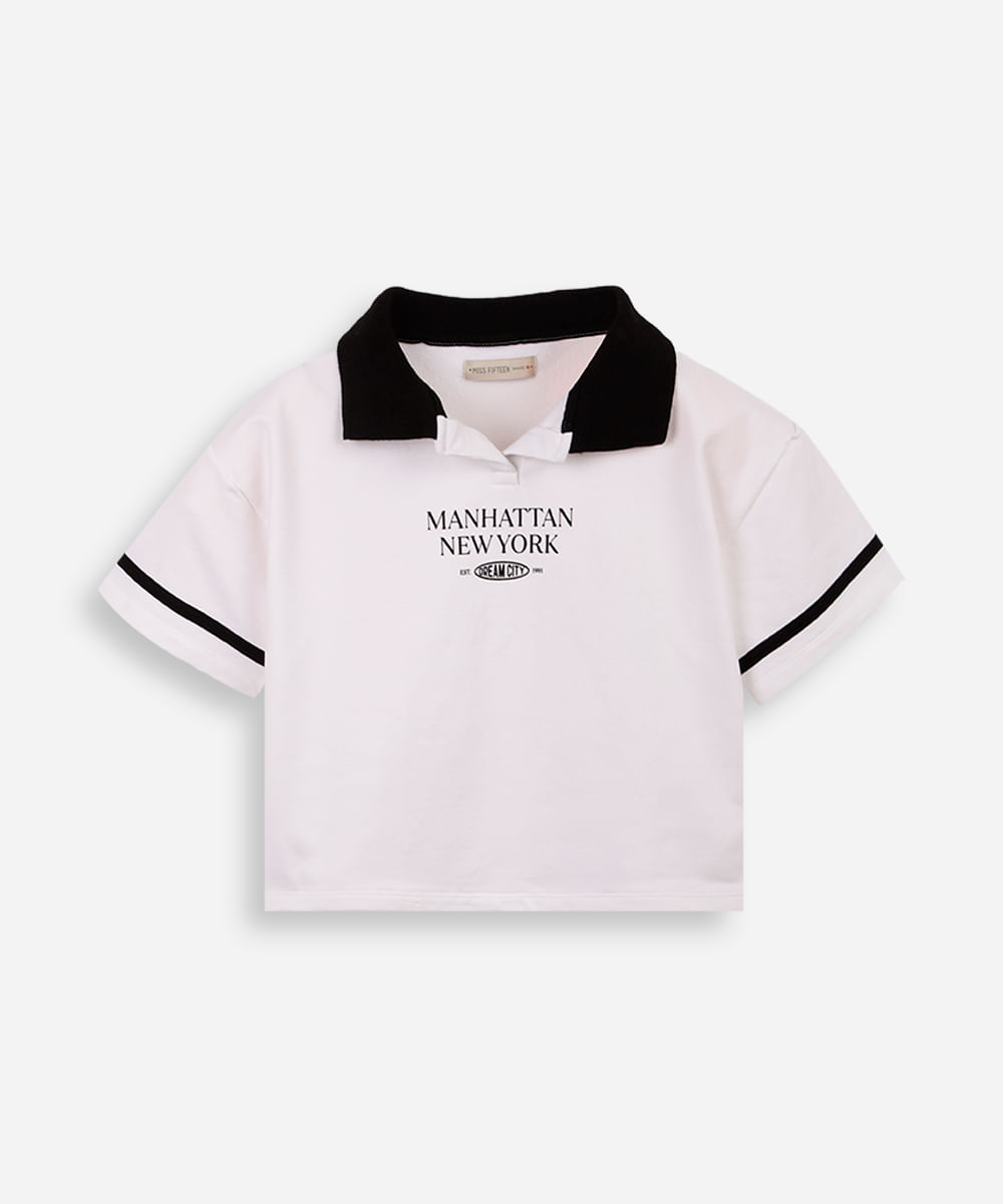 polo cropped juvenil de moletom bicolor off white