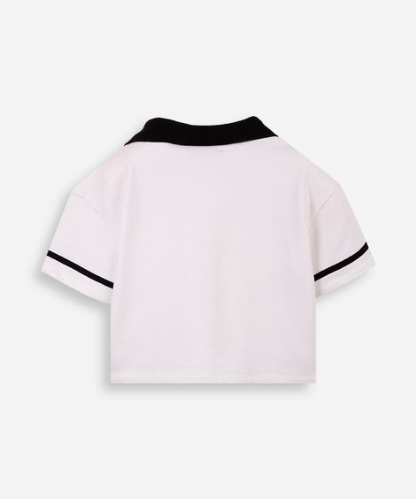 polo cropped juvenil de moletom bicolor off white