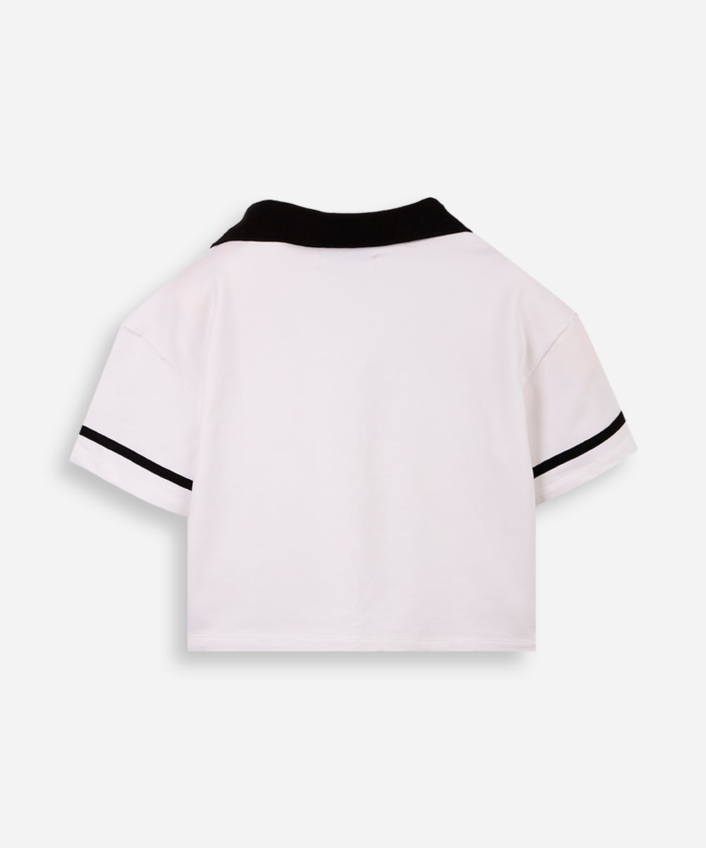polo cropped juvenil de moletom bicolor off white