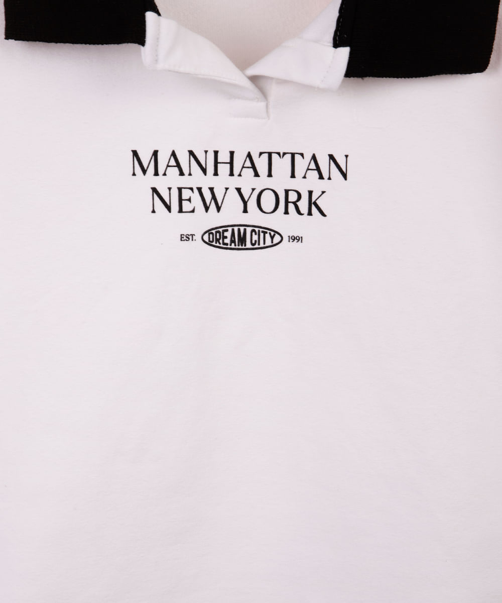 polo cropped juvenil de moletom bicolor off white